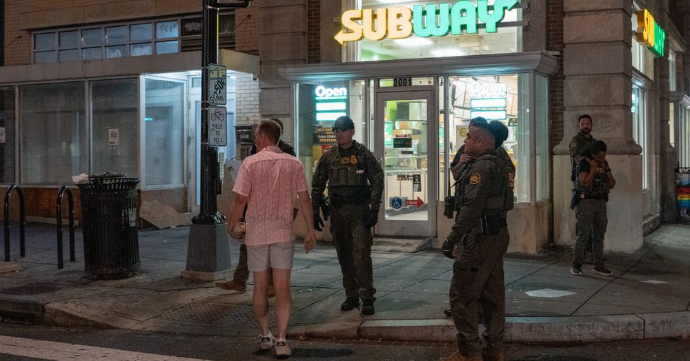 A video showed a man repeatedly calling a group of officers “fascists” before throwing a sub sandwich at one.