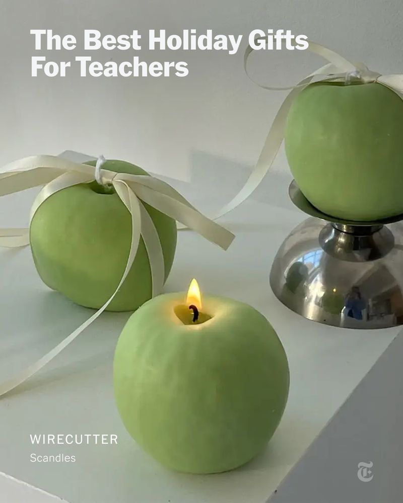 Green apple-shaped candles with the headline: The Best Holiday Gifts for Teachers.