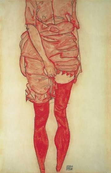 La Fille en rouge / The Girl in Red, 1913 (Standing woman in red / Stehende Frau in Rot), by Egon Schiele 
