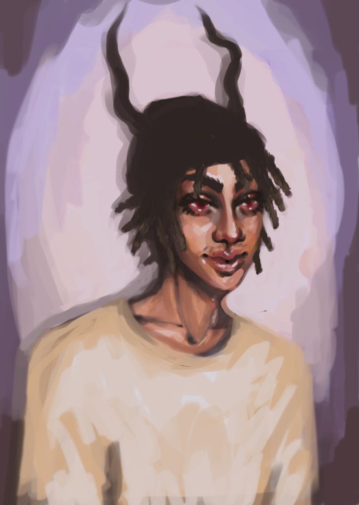 painting of a demon boy with horns