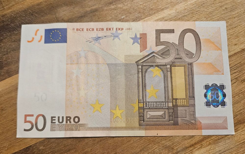 An old €50 note, looking brand new. Signed by first ECB president Wim Duisenberg. 