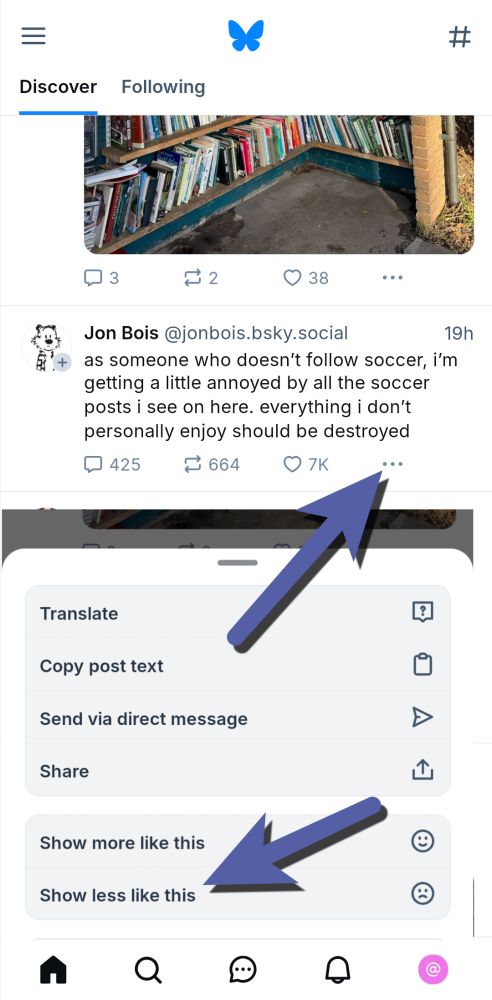 Instructions to see fewer posts like the one on screen for you now.