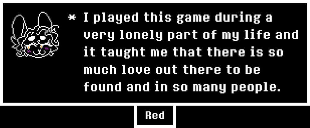 A sprite of my bunny sona in a sprite format. The text reads "I played this game during a very lonely part of my life and it taught me that there is so much love out there to be found and in so many people.