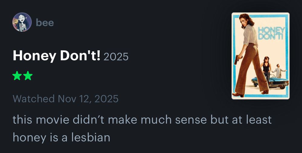 Two stars

this movie didn’t make much sense but at least honey is a lesbian