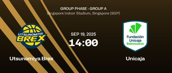 Copa Internacional 2025. 19 Septiembre.

El Unicaja Málaga contra el Utsunomiya Brex japones, campeón de la BCL de Asia. A las 14:00 horas.