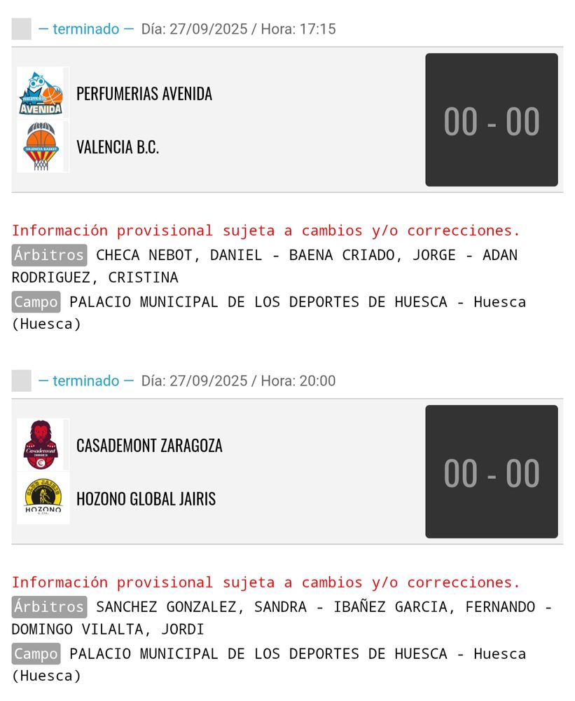 Supercopa liga femenina Endesa.

Semifinales de Supercopa

Perfumerias Avenida contra Valencia B.C. a las 17:15 horas.

Casademont Zaragoza contra Hozono Global Jaris a las 20:00 horas.