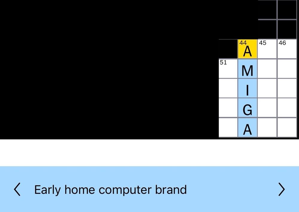NYT crossword answer for “early home computer brand” is “Amiga”