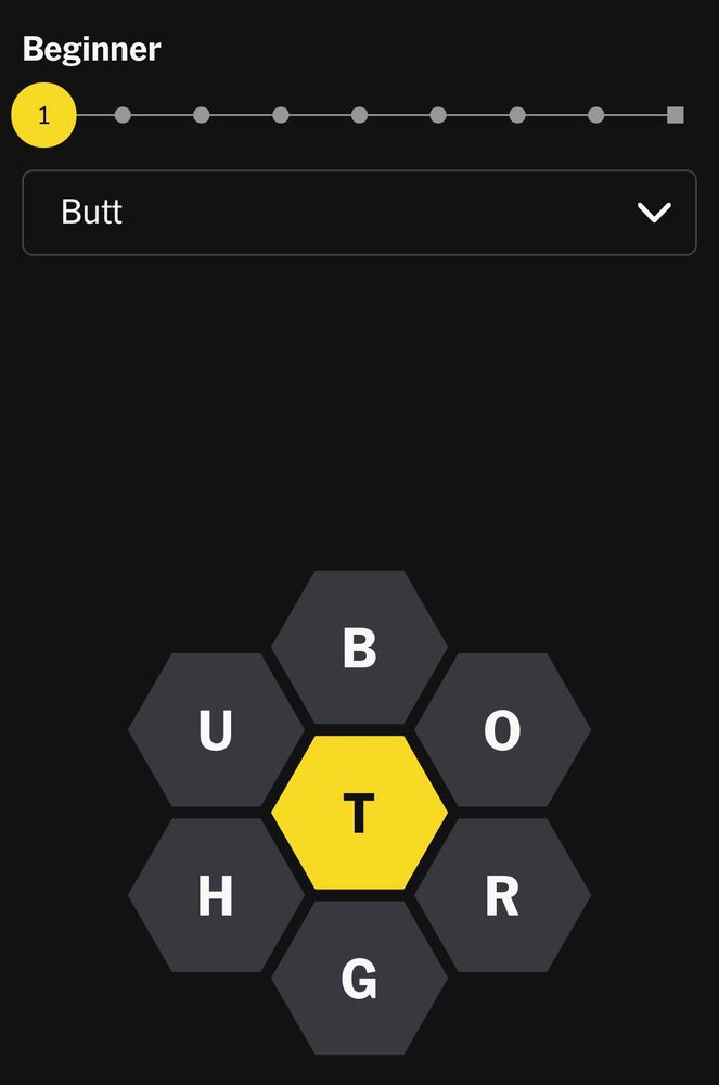 Spelling Bee game with just the word BUTT
