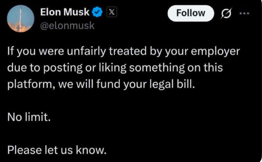 Elon Musk promises to pay legal fees for anybody fired for a tweet