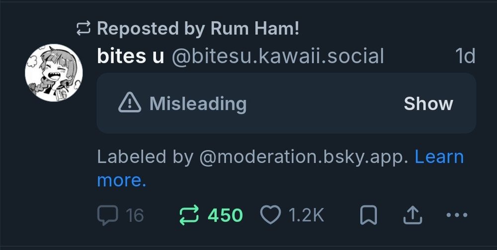 A post getting labeled as misleading by Bluesky moderation bot