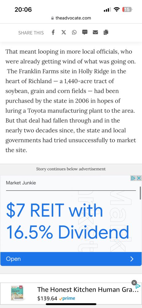 That meant looping in more local officials, who were already getting wind of what was going on.
The Franklin Farms site in Holly Ridge in the heart of Richland - a 1,440-acre tract of soybean, grain and corn fields - had been purchased by the state in 2006 in hopes of luring a Toyota manufacturing plant to the area.
But that deal had fallen through and in the nearly two decades since, the state and local governments had tried unsuccessfully to market the site.