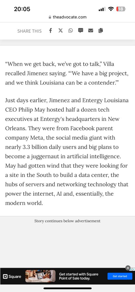"When we get back, we've got to talk," Villa recalled Jimenez saying. "'We have a big project, and we think Louisiana can be a contender."
Just days earlier, Jimenez and Entergy Louisiana CEO Philip May hosted half a dozen tech executives at Entergy's headquarters in New Orleans. They were from Facebook parent company Meta, the social media giant with nearly 3.3 billion daily users and big plans to become a juggernaut in artificial intelligence.
May had gotten wind that they were looking for a site in the South to build a data center, the hubs of servers and networking technology that power the internet, Al and, essentially, the modern world.