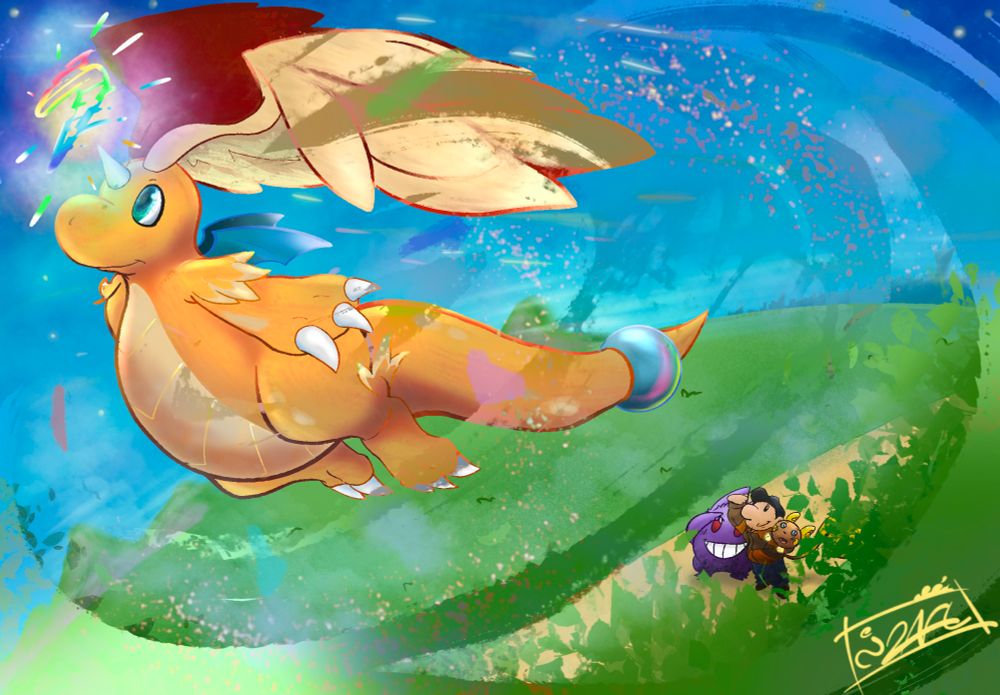The dragonite testing out their newest ability in flight transformation 