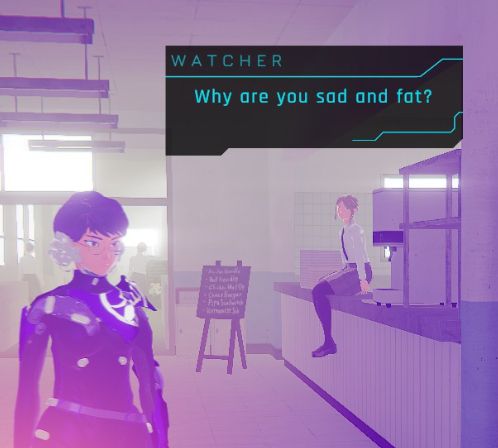 a screenshot from 1000xresist where the watcher is saying "Why are you sad and fat?"