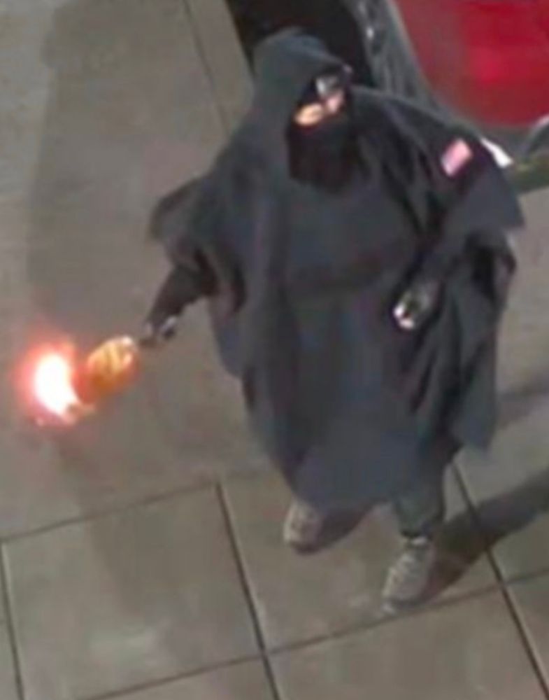 Fire wizard carrying Molotov cocktail to throw at a Tesla dealership