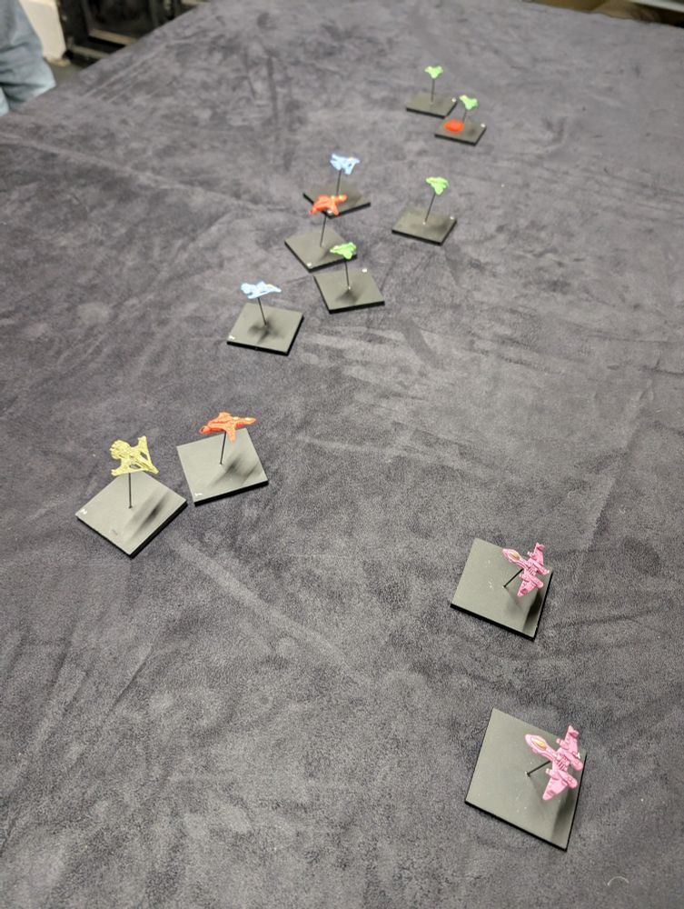 Various plastic model space ship fighters mid game.
