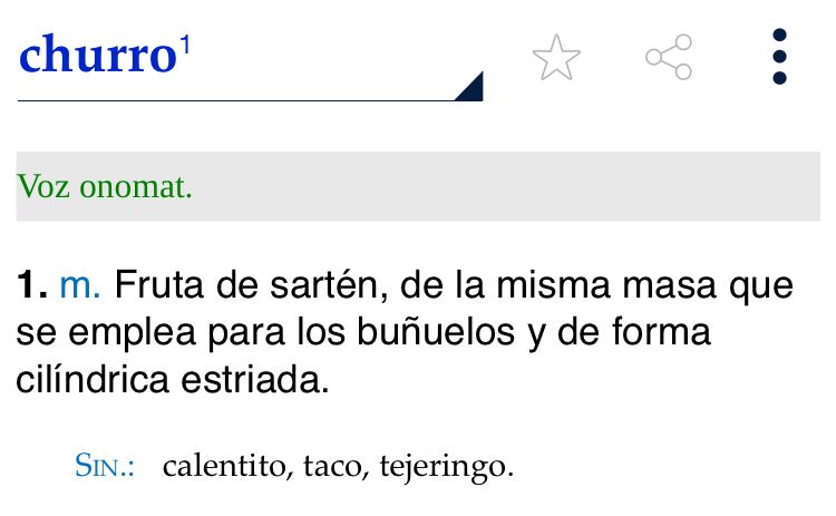 Definición de “churro” en DLE, que empieza con “fruta de sartén”