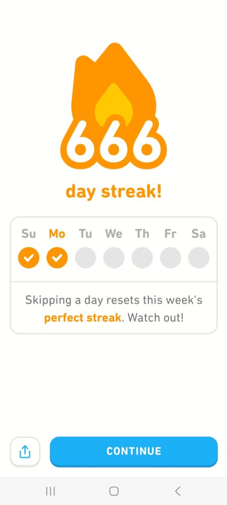 Image shows duolingo 666 day streak