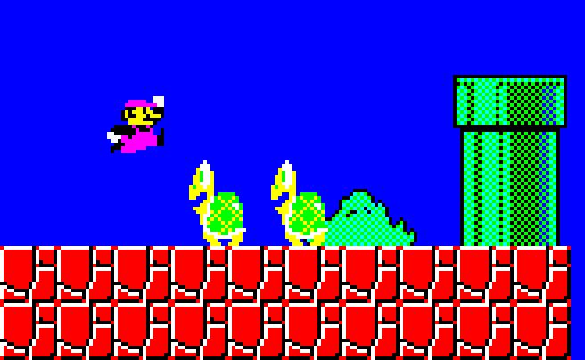 A screenshot of Super Mario Bros. Special. Mario's colors have been edited to resemble Pablo's colors (Pink Overalls and a Black Shirt).