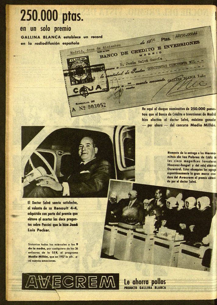 Anunci d'Avecrem. Revista Destino, 12 de gener de 1957