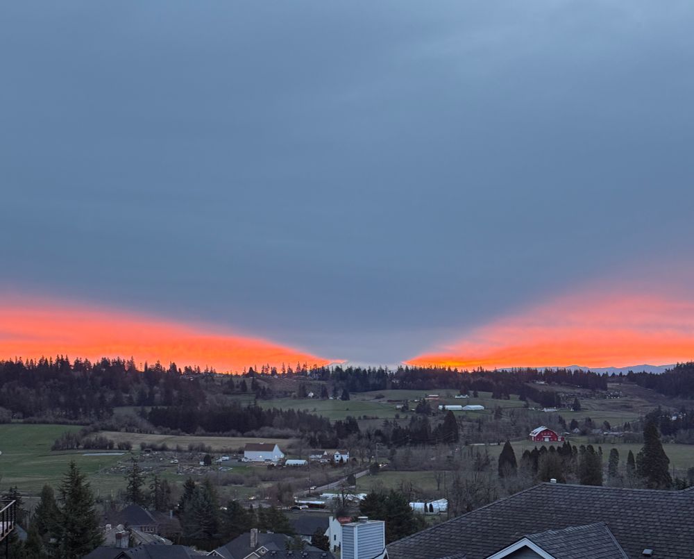 Sunrise in Oregon Mt Hood in the distance 

