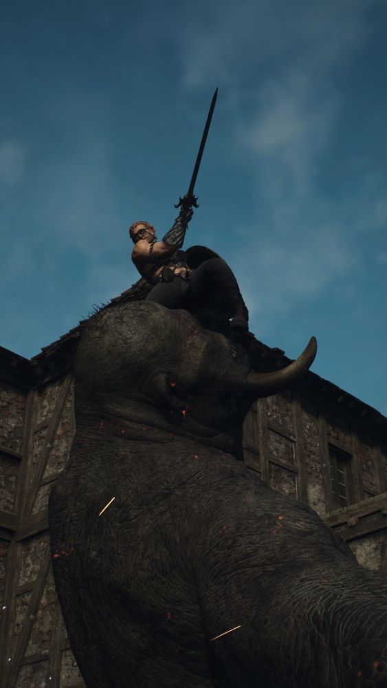 Wolfgang at the top of a cyclops dealing a fatal blow