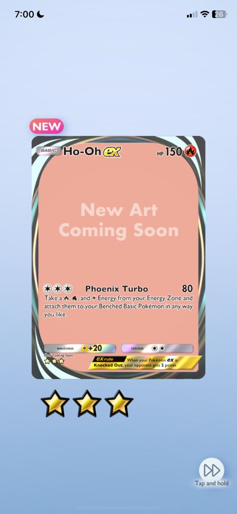 The Ho-Oh ex card in Pokémon TCG Pocket that has missing art because the original art was plagiarized.