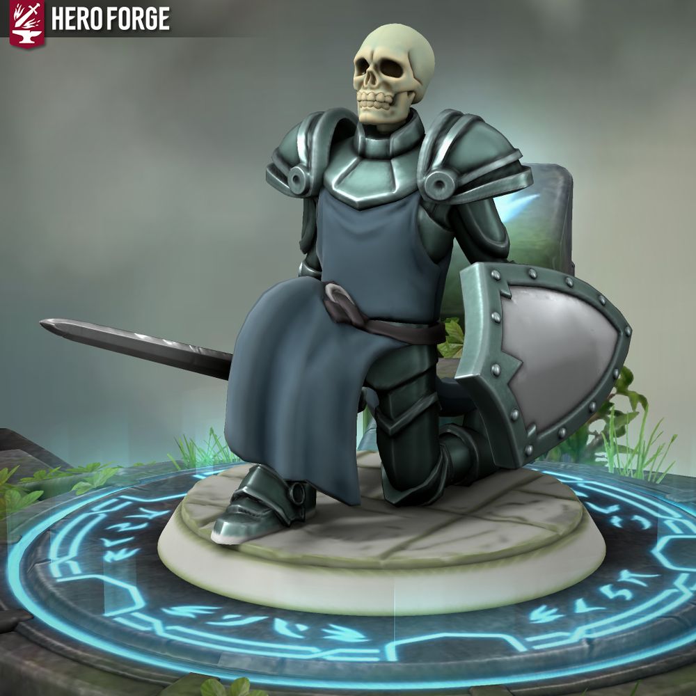 The same paladin mini but with his helmet off to reveal he is actually a skeleton.