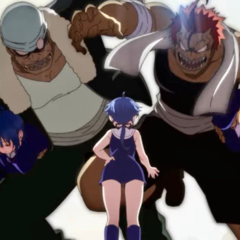 Two thugs threatening a young boy.