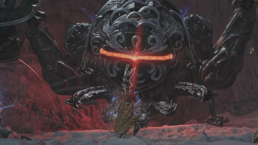 Omega Planetes in Monster Hunter Wilds.

Also my hunter poking a lance at it.