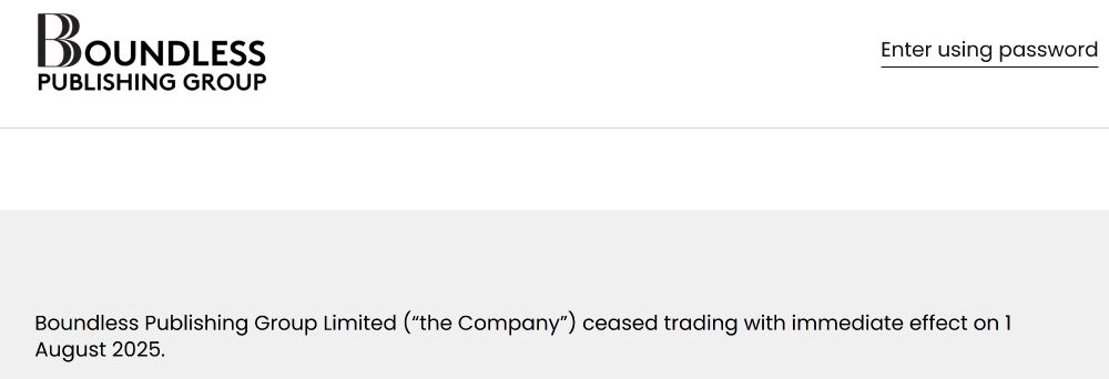 Boundless publishing group limited ceased trading with immidiate effect on 1 August 2025.