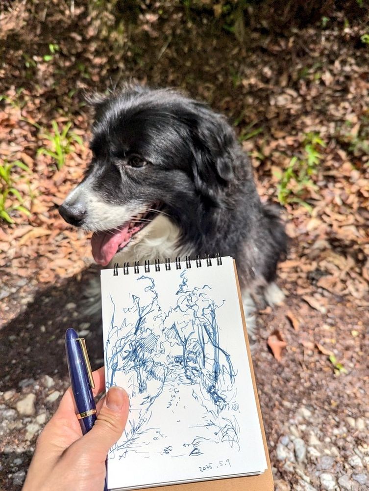 犬と風景スケッチ