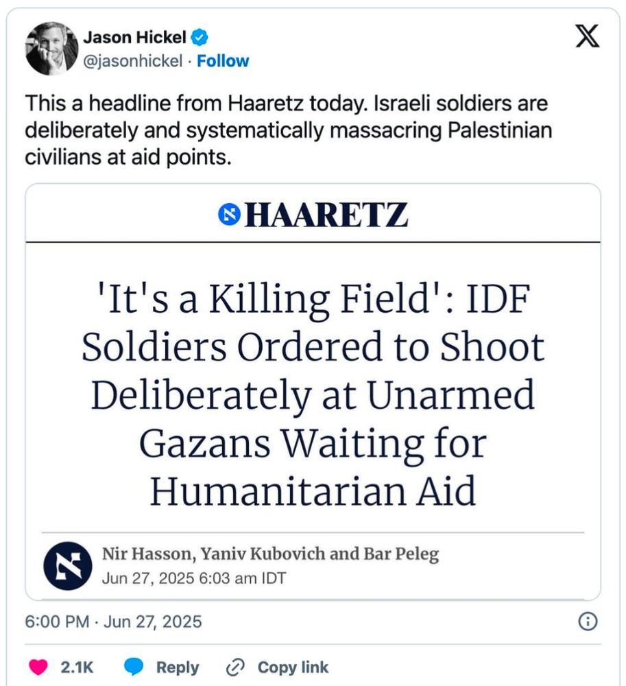 Haaretz headline. IDF soldiers ordered to shoot deliberately at unarmed Gazans waiting for food.