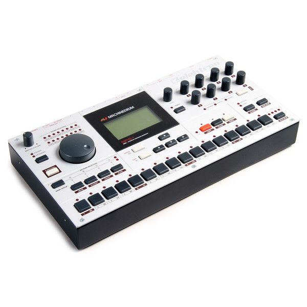A 3/4 view  image of an Elektron machinedrum SPS-1 mk2 uw+ on a white background. Also known as my favorite synthesizer of all time, on a white background.