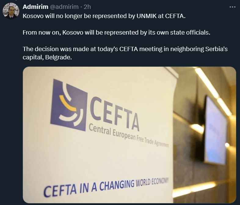 Il Kosova ha ufficialmente aderito al CEFTA per il libero scambio e non correrà più sotto il nome di UNMIK