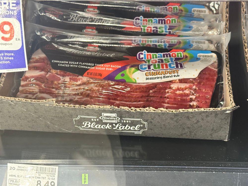 A picture of Cinnamon Toast Crunch bacon, as seen at the super market last week.