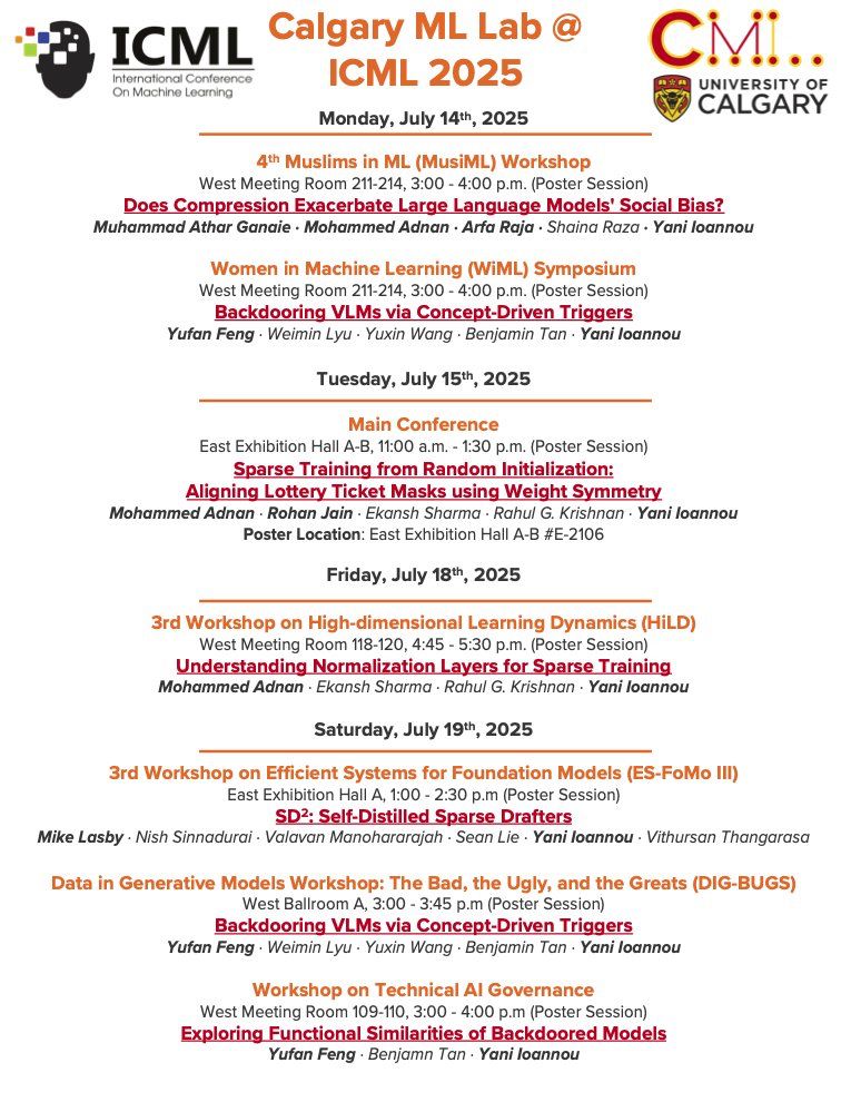 List of work presented at ICML 2025 by the Calgary ML Lab