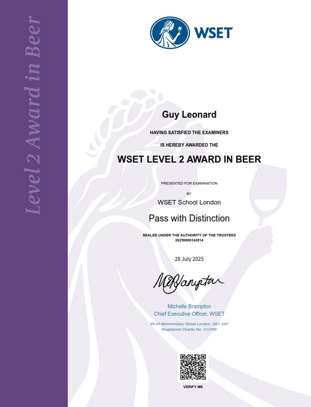 WSET Level 2 Aware in Beer Certificate