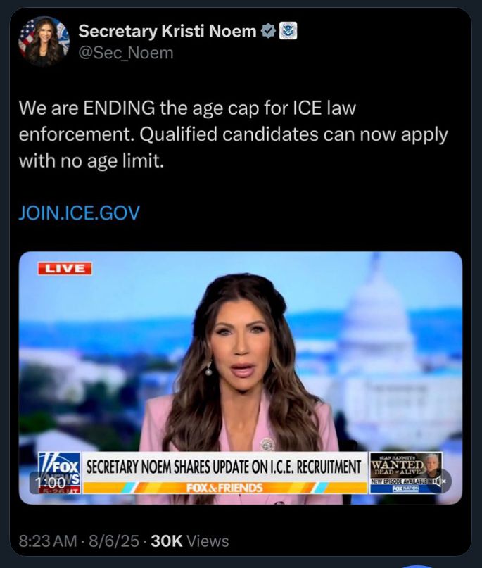 We are ENDING the age cap for ICE law enforcement. Qualified candidates can now apply with no age limit.