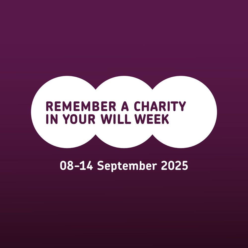 a purple graphic featuring the remember a charity logo and text: 'remember a charity in your will week' in white.
Underneath reads '08-14 september 2025)