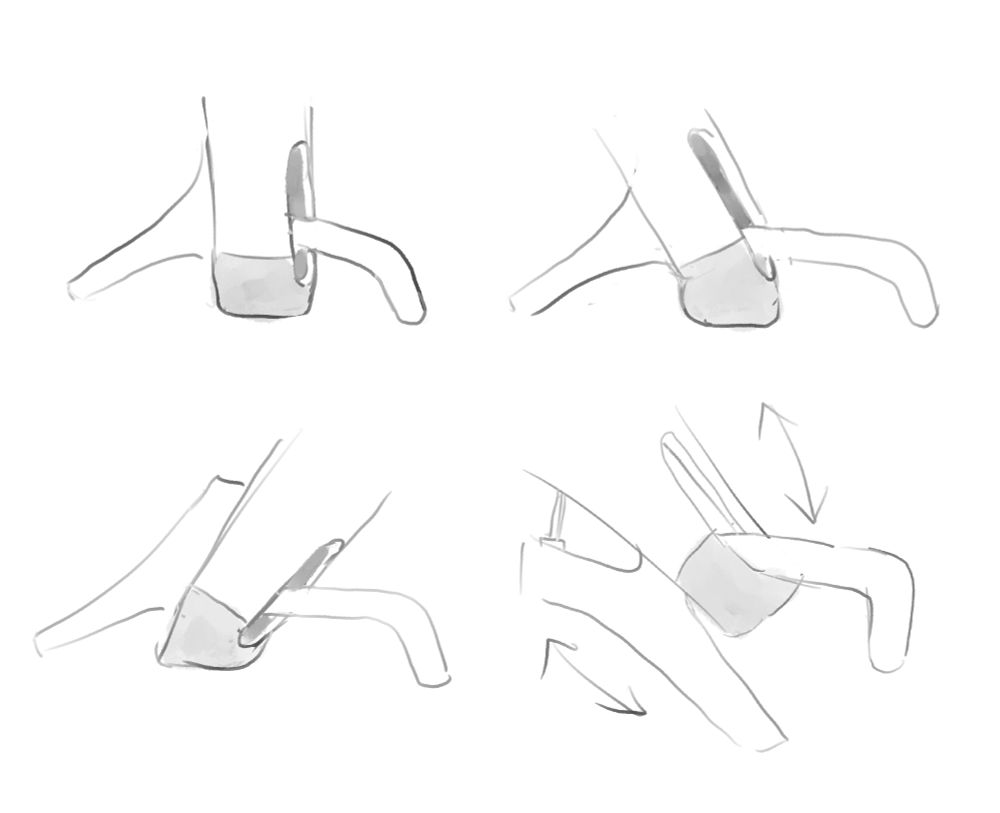 doodles of the feet of the robot dragon character showing it standing at different angles, as well as with the foot lifted and the front and rear "toes" fully angled downward.