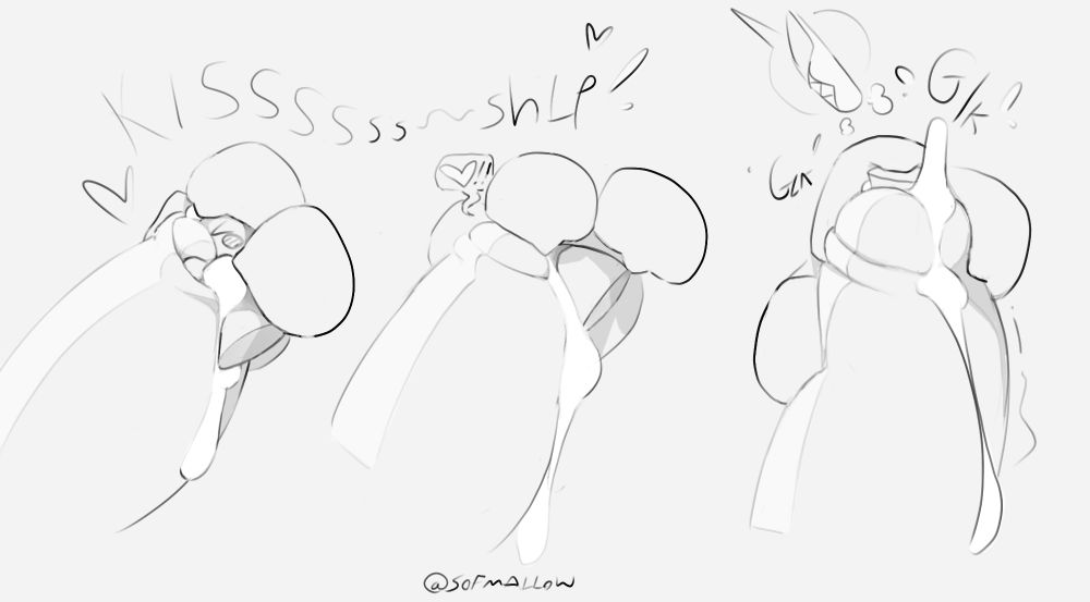 A 3 panel close up of the person having their head pressed against the tip of the robots dick, as if being kissed by it, followed by them slipping further and further inside as it further grows in excitement.