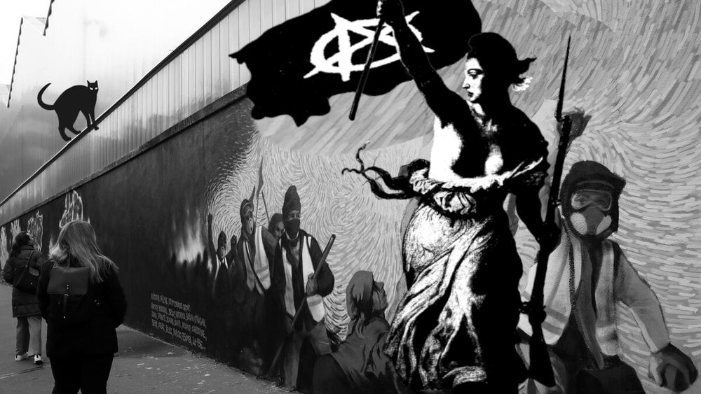 Petit bricolage et montage 
Murale à Paris reprenant la toile d'Eugène Delacroix «La Liberté guidant le Peuple» avec des gilets jaunes.
Photo : The Associated Press / Christophe Ena