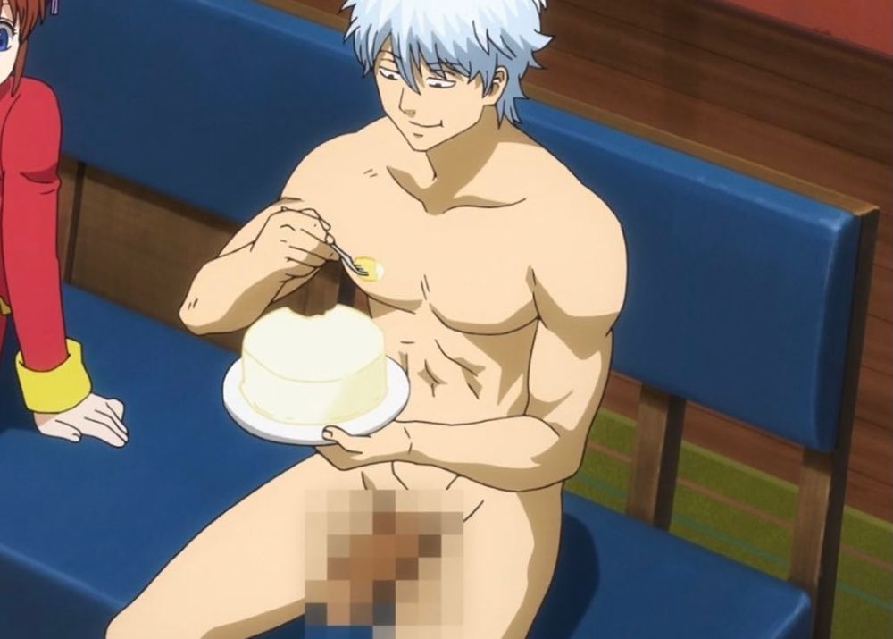 Gintoki from Gintama eating cake (naked)