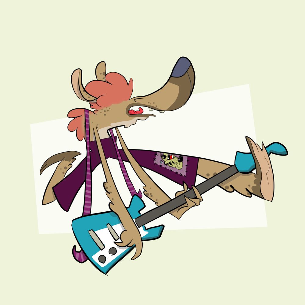 A hyena rocking out with a guitar 
