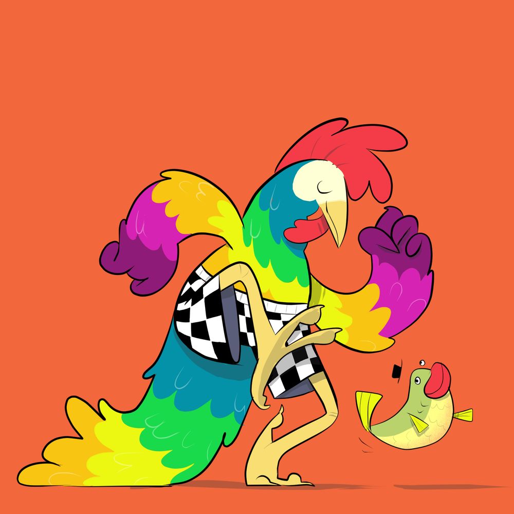 Skanking Ska Sarimanok in checkerboard shorts.
