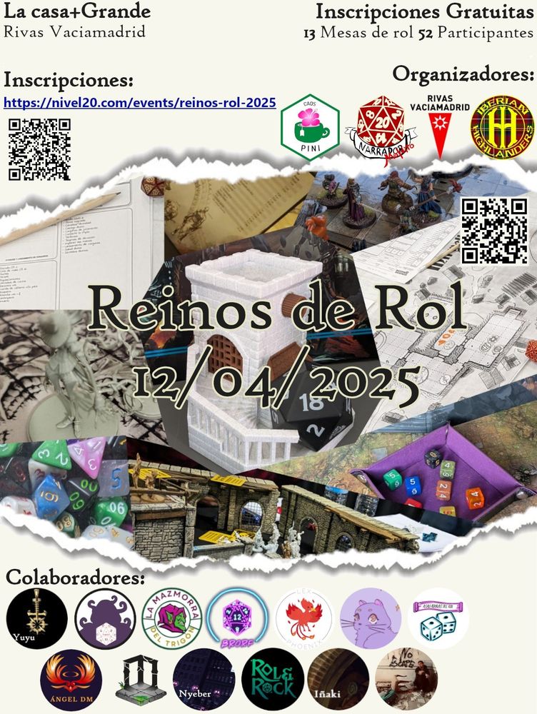 Dirección: La casa más grande Rivas Vaciamadrid
Inscripciónes: https://nivel20.com/events/reinos-rol-2025