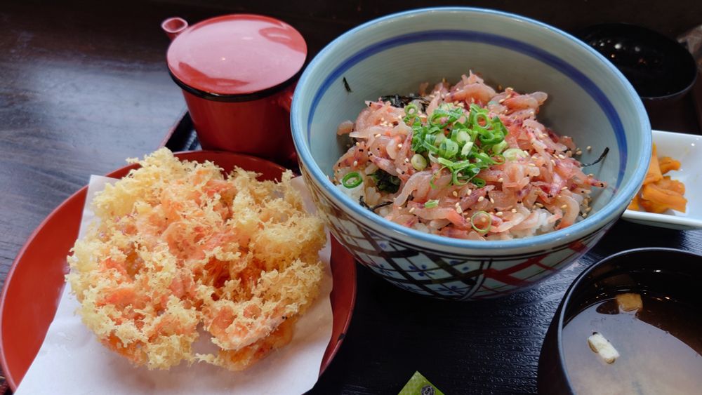 富士川サービスエリア(上り)フードコート
・和食処 味一　生桜えび沖漬け丼
・The鐘庵　桜えびかき揚げ(単品)
