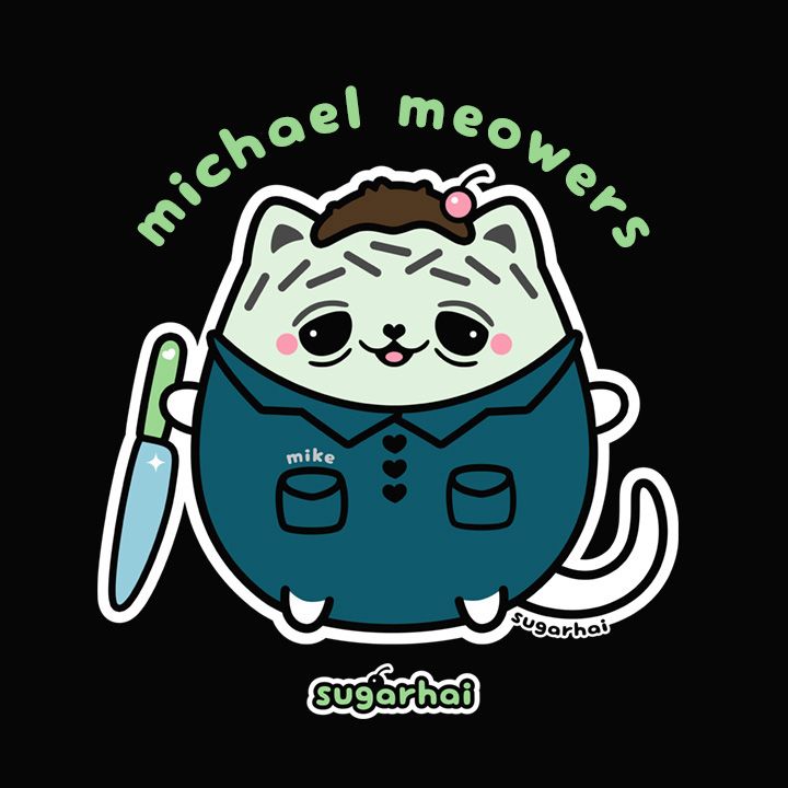A cute kitty cat dressed up for Halloween: Michael Meowers.

Original art and title by me, sugarhai, a human artist. 