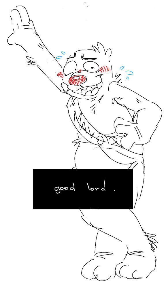 filabus from hit videogame bug snack nervously leaning against a wall with a censor bar over his dih that reads "good lord."